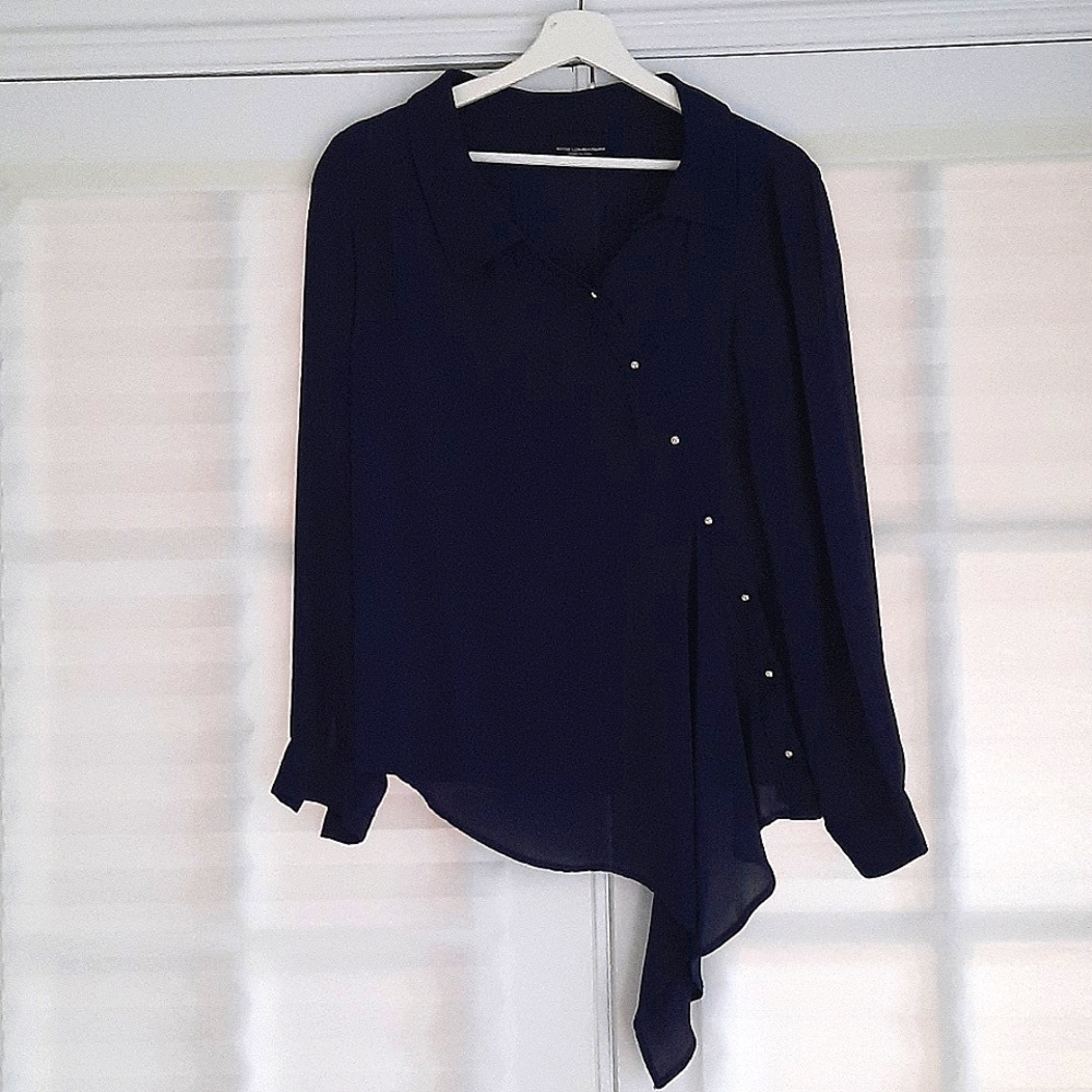 Women's Navy Asymmetrical Button-Accent Blouse